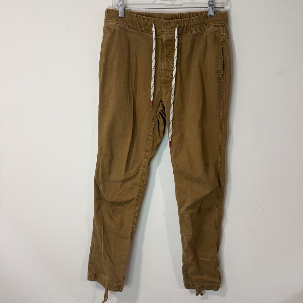 Topo Designs Mens Dirt Pants Medium Brown Canvas Hiking Climbing Outdoor